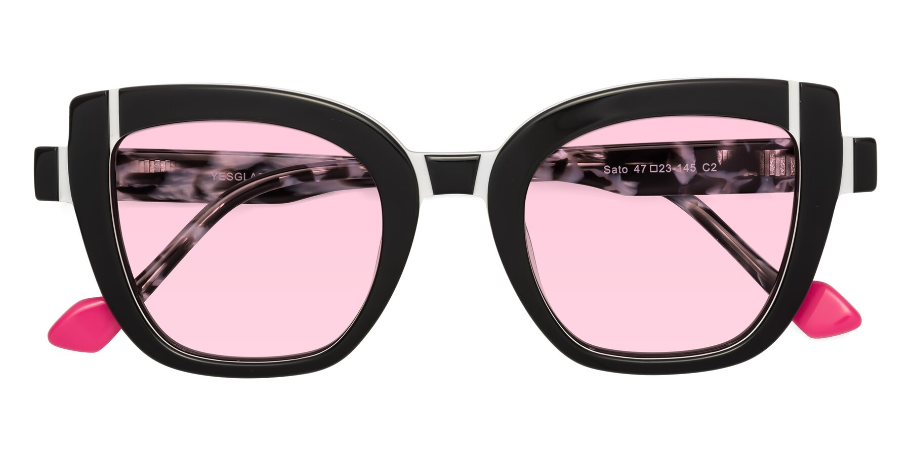 Folded Front of Sato in Black-White with Light Pink Tinted Lenses