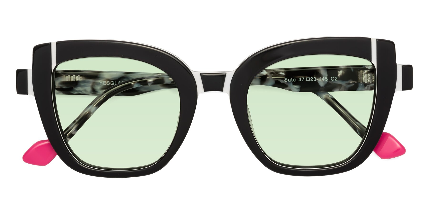 Folded Front of Sato in Black-White with Light Green Tinted Lenses