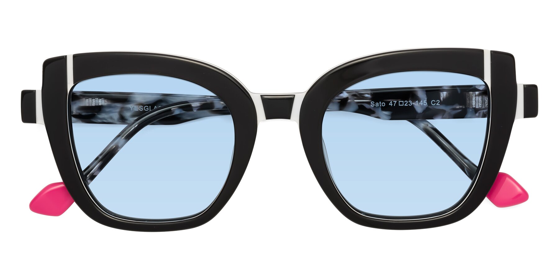 Folded Front of Sato in Black-White with Light Blue Tinted Lenses