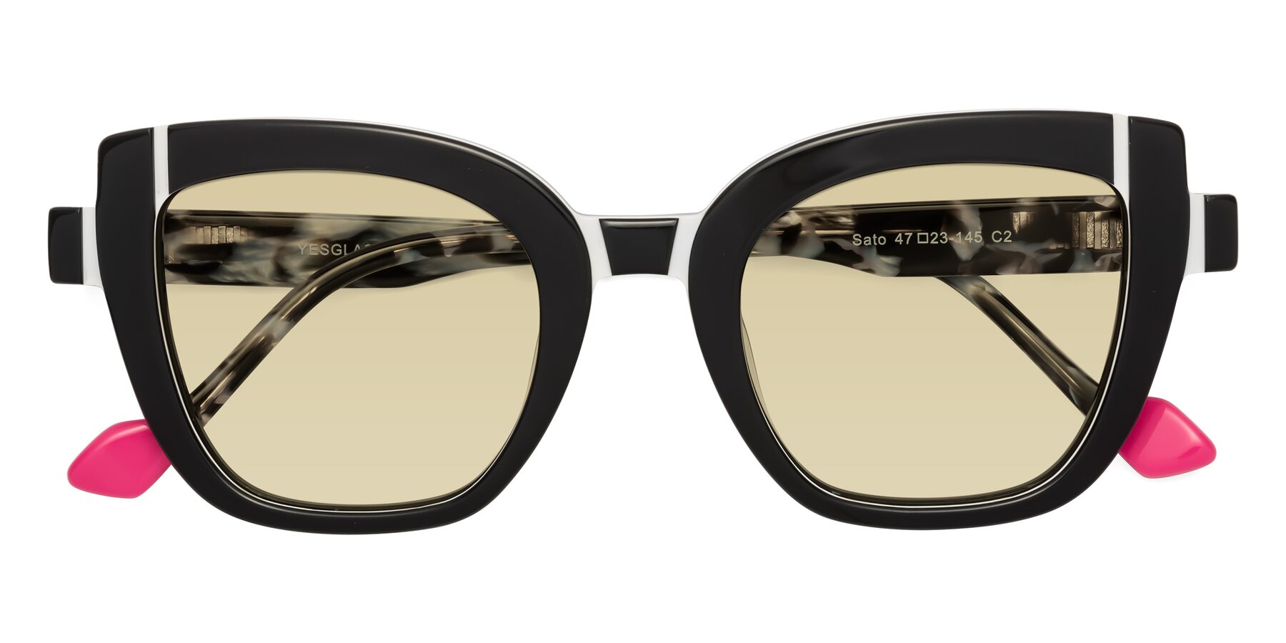 Folded Front of Sato in Black-White with Light Champagne Tinted Lenses