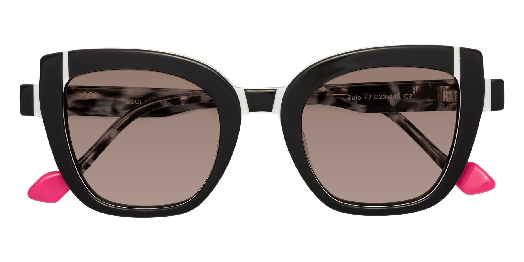 Folded Front of Sato in Black-White with Medium Brown Tinted Lenses