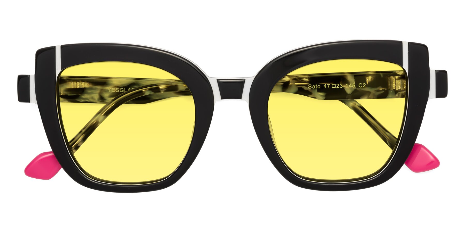 Folded Front of Sato in Black-White with Medium Yellow Tinted Lenses