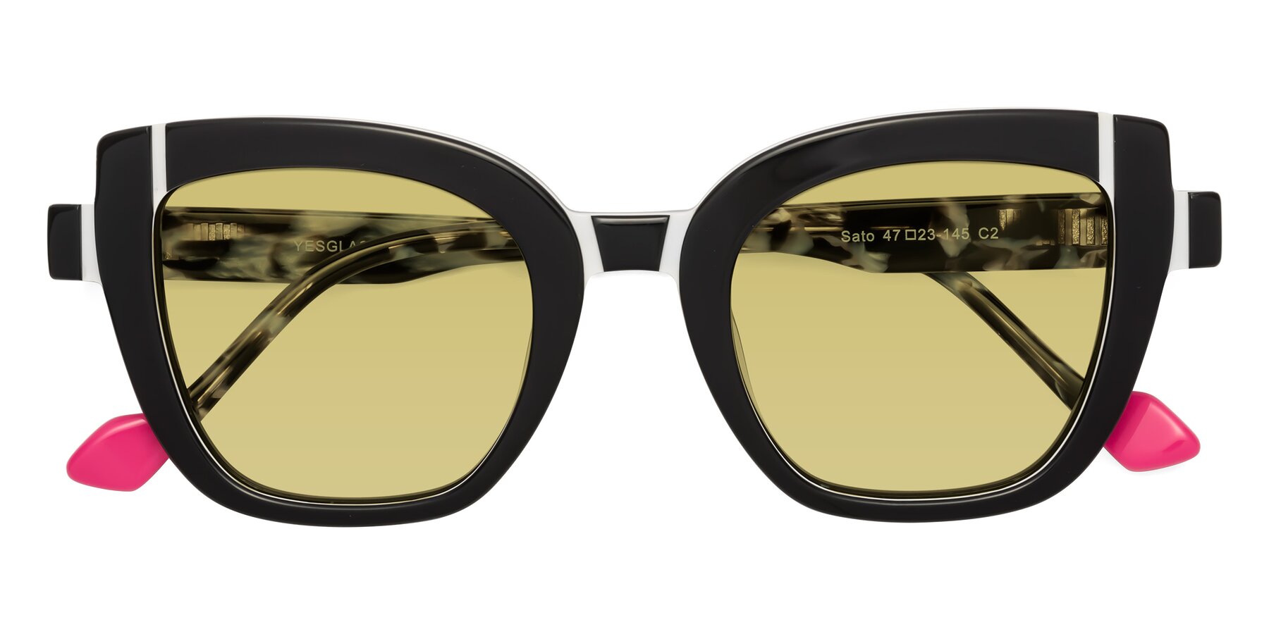 Folded Front of Sato in Black-White with Medium Champagne Tinted Lenses