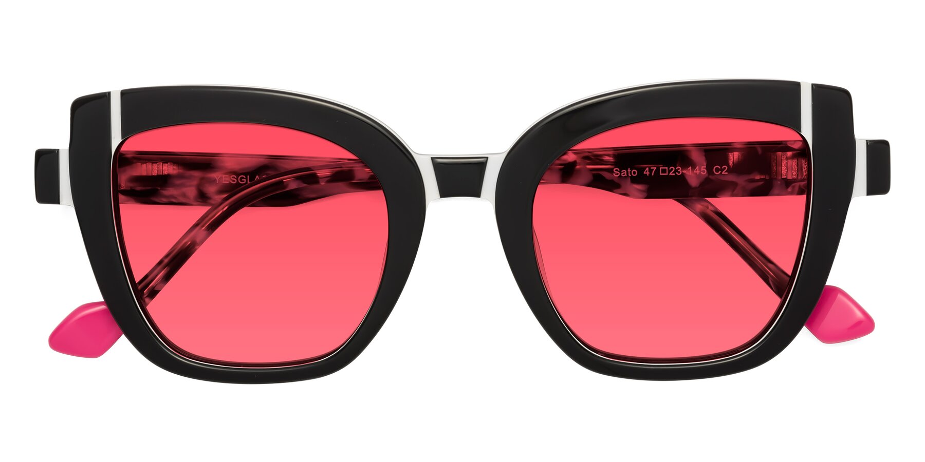 Folded Front of Sato in Black-White with Red Tinted Lenses