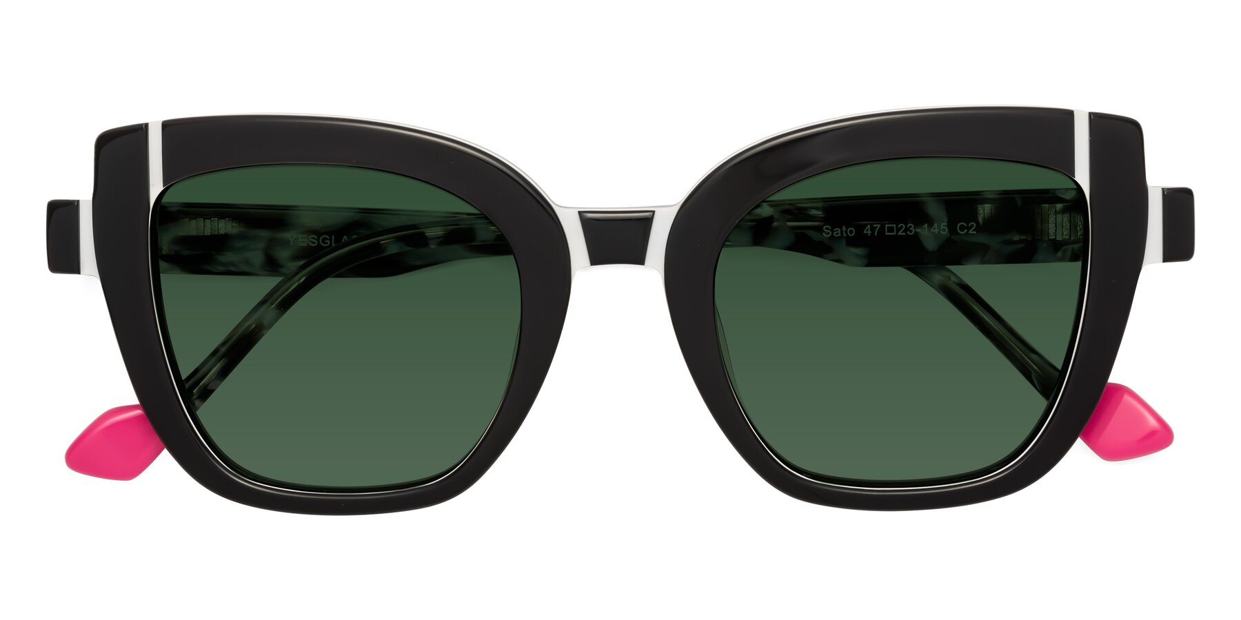 Folded Front of Sato in Black-White with Green Tinted Lenses