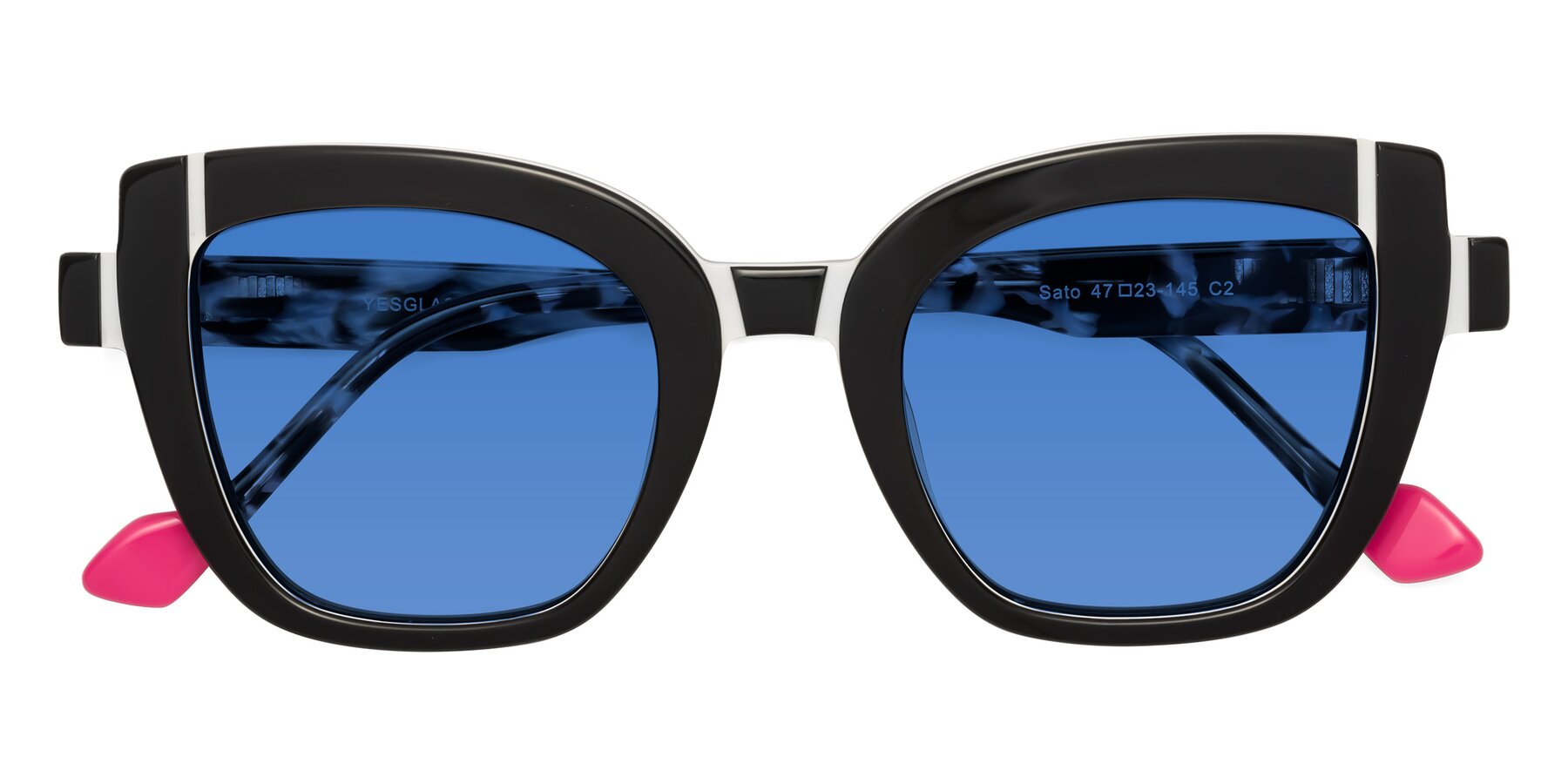 Folded Front of Sato in Black-White with Blue Tinted Lenses