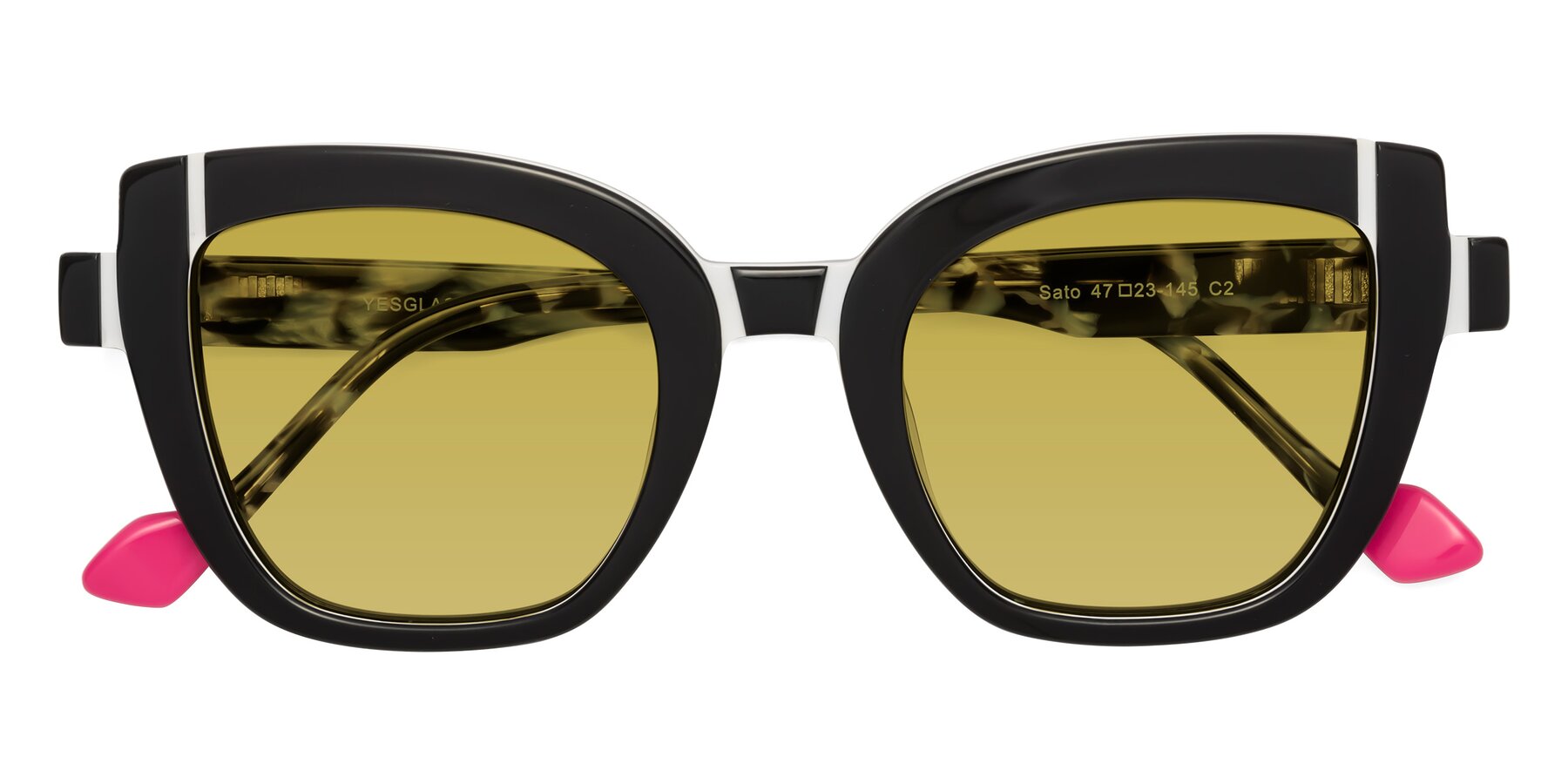 Folded Front of Sato in Black-White with Champagne Tinted Lenses