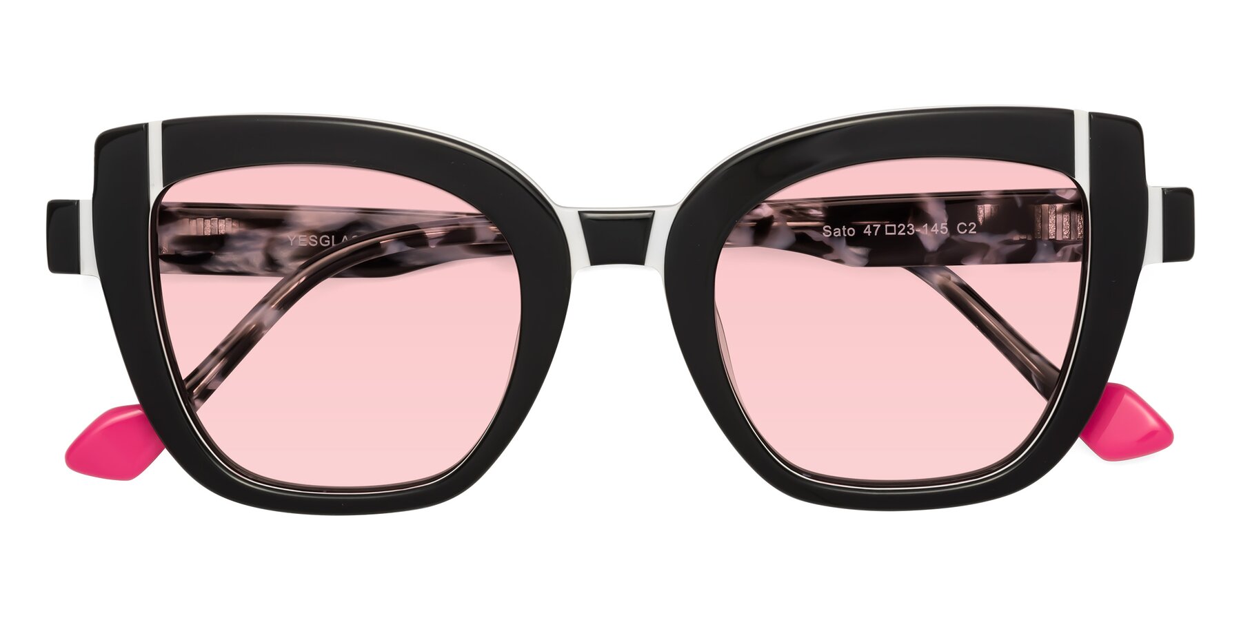 Folded Front of Sato in Black-White with Light Garnet Tinted Lenses