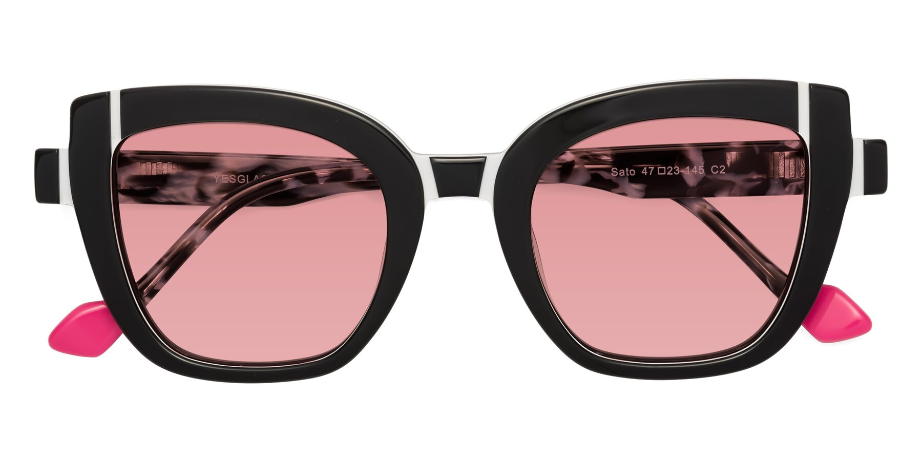 Folded Front of Sato in Black-White with Medium Garnet Tinted Lenses