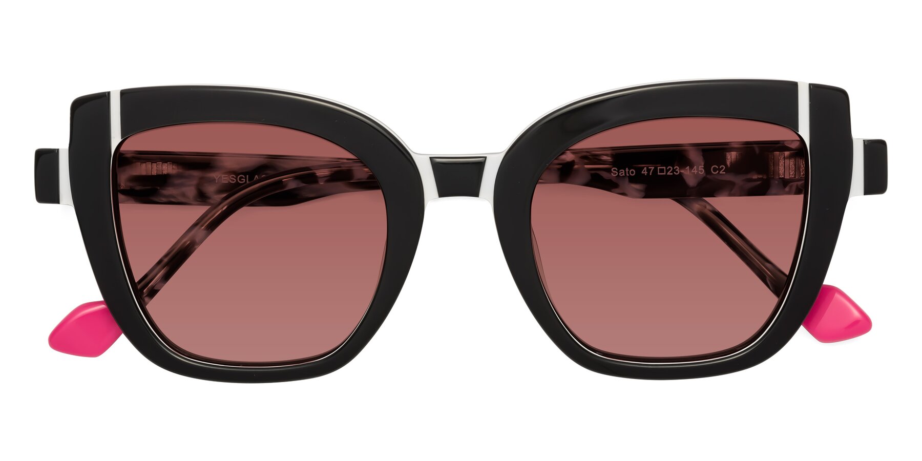 Folded Front of Sato in Black-White with Garnet Tinted Lenses