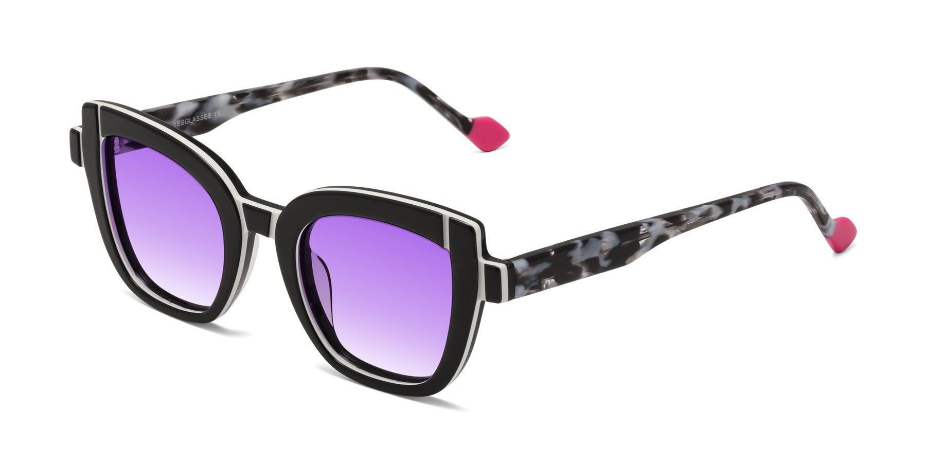 Angle of Sato in Black-White with Purple Gradient Lenses