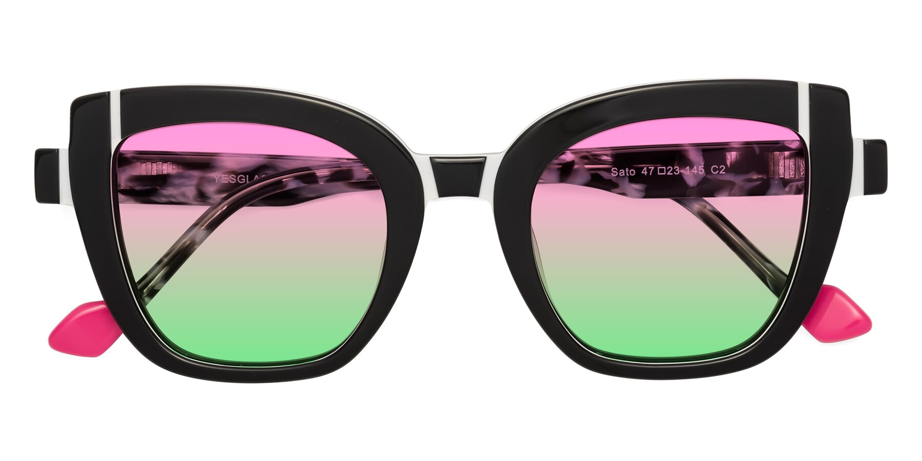 Folded Front of Sato in Black-White with Pink / Green Gradient Lenses