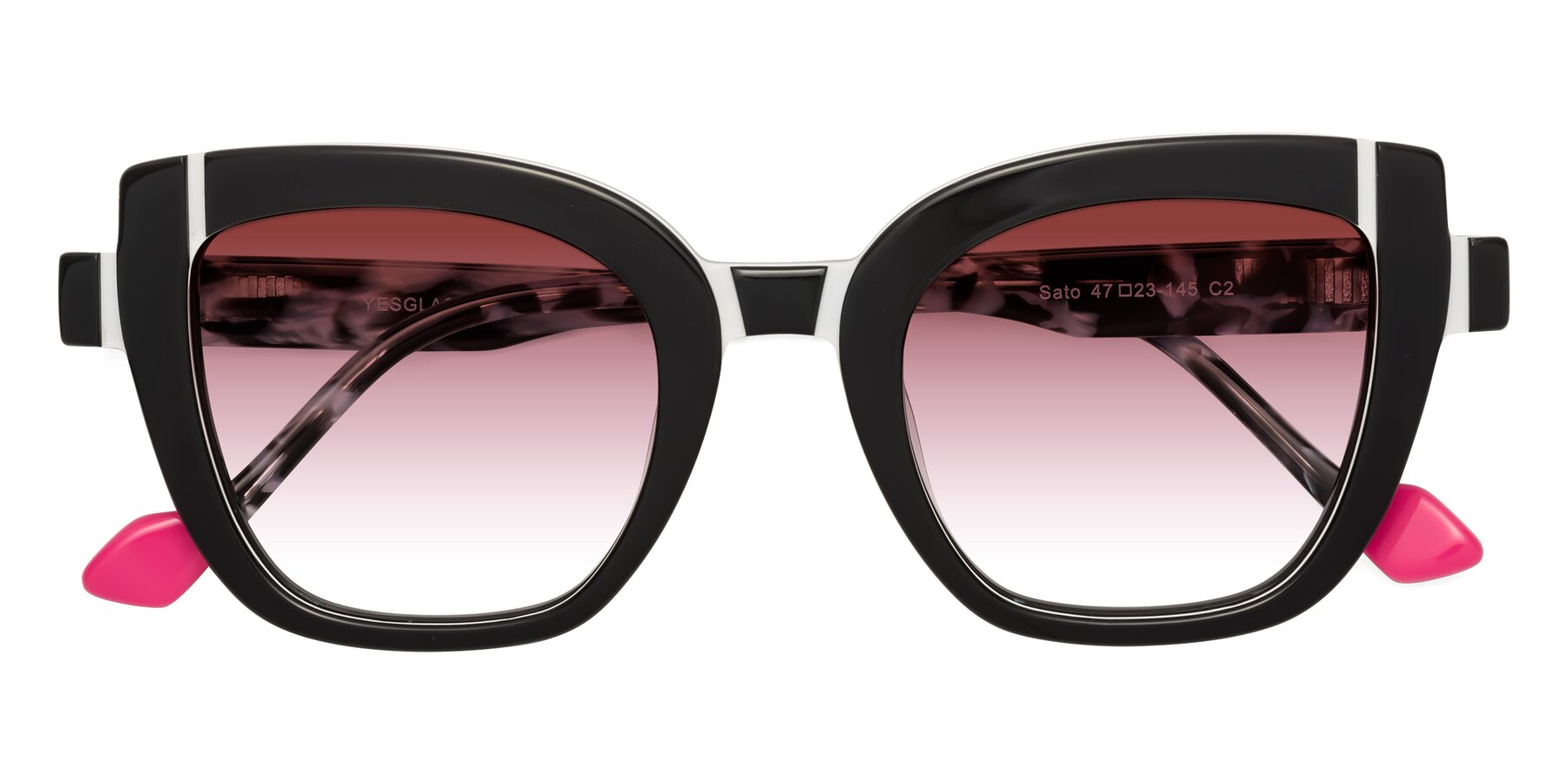 Folded Front of Sato in Black-White with Garnet Gradient Lenses