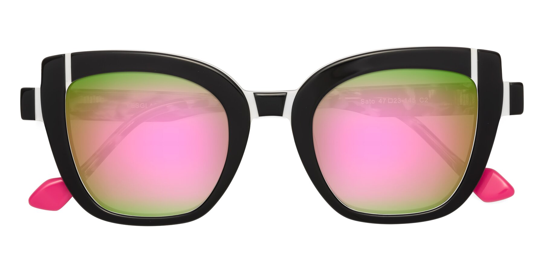 Folded Front of Sato in Black-White with Pink Mirrored Lenses