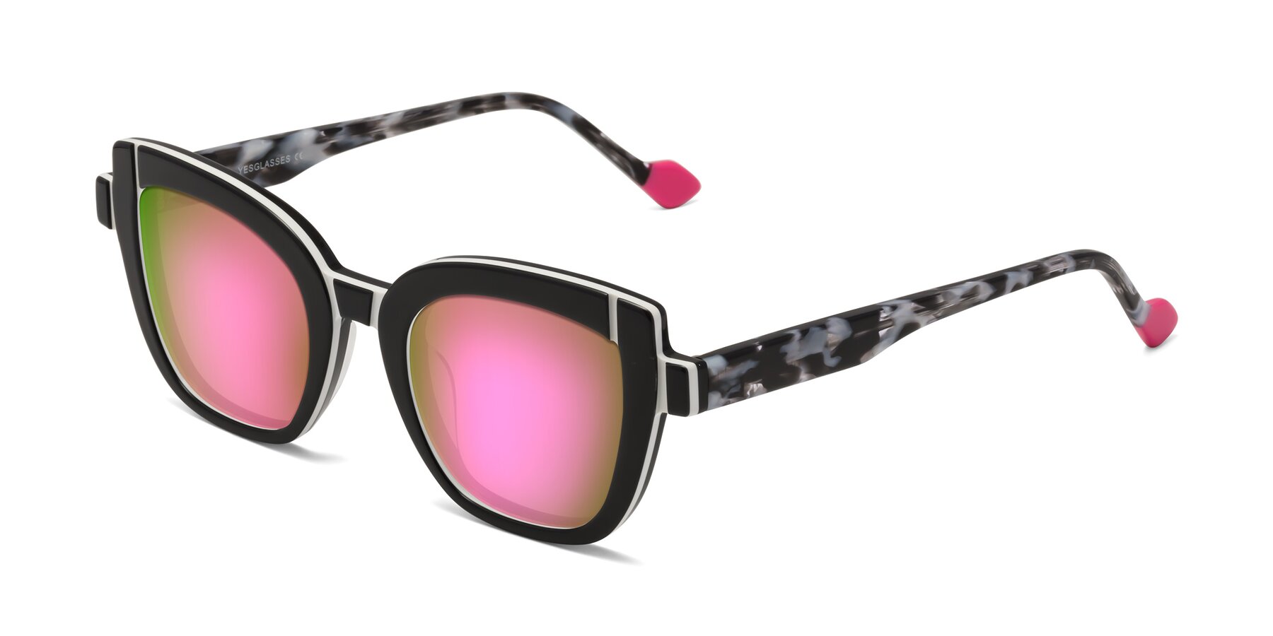 Angle of Sato in Black-White with Pink Mirrored Lenses