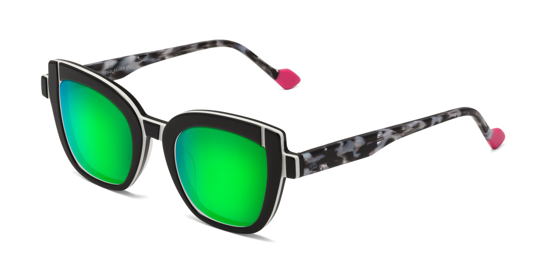 Angle of Sato in Black-White with Green Mirrored Lenses