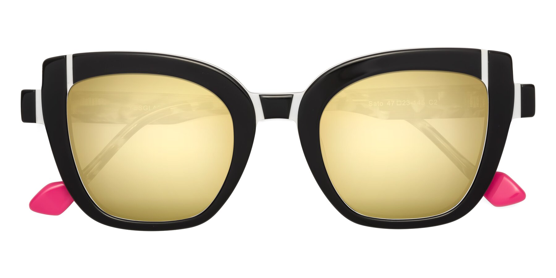 Folded Front of Sato in Black-White with Gold Mirrored Lenses