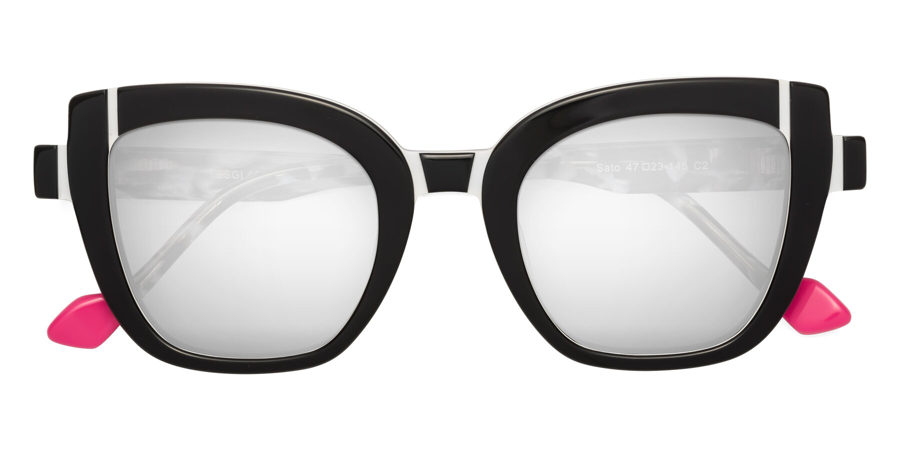 Folded Front of Sato in Black-White with Silver Mirrored Lenses
