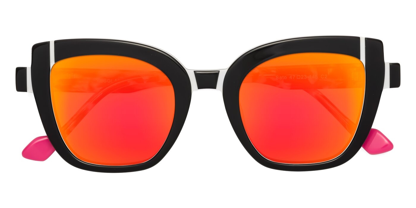 Sato - Black / White Flash Mirrored Sunglasses