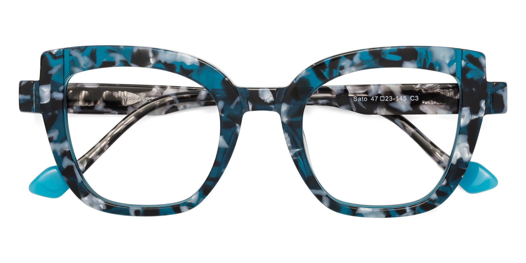 Folded Front of Sato in Tortoise Blue with Clear Blue Light Blocking Lenses
