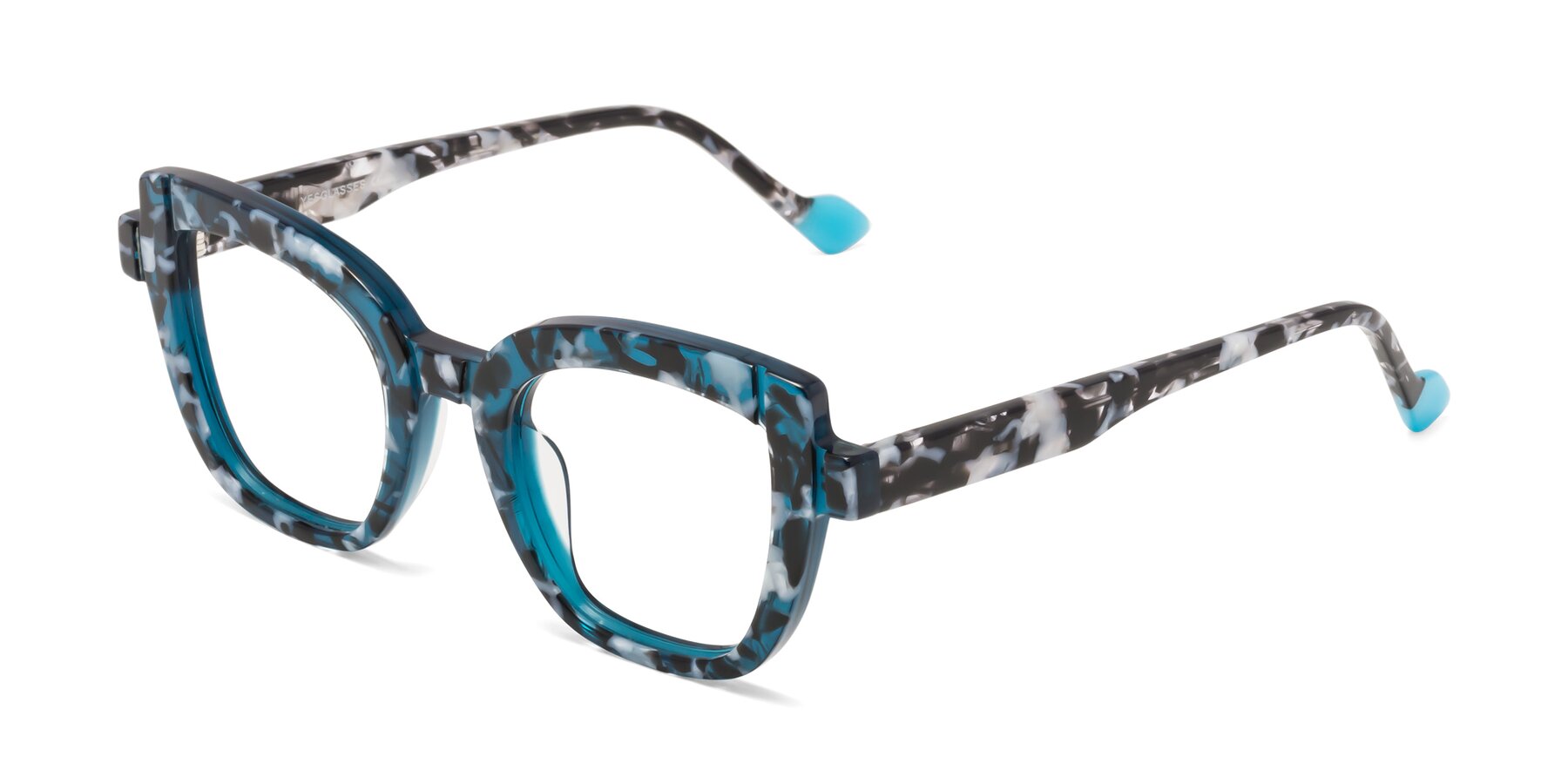 Angle of Sato in Tortoise Blue with Clear Eyeglass Lenses