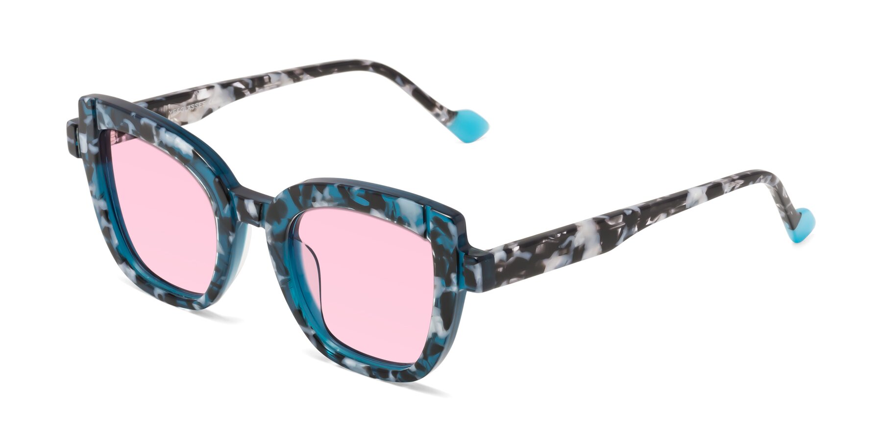 Angle of Sato in Tortoise Blue with Light Pink Tinted Lenses