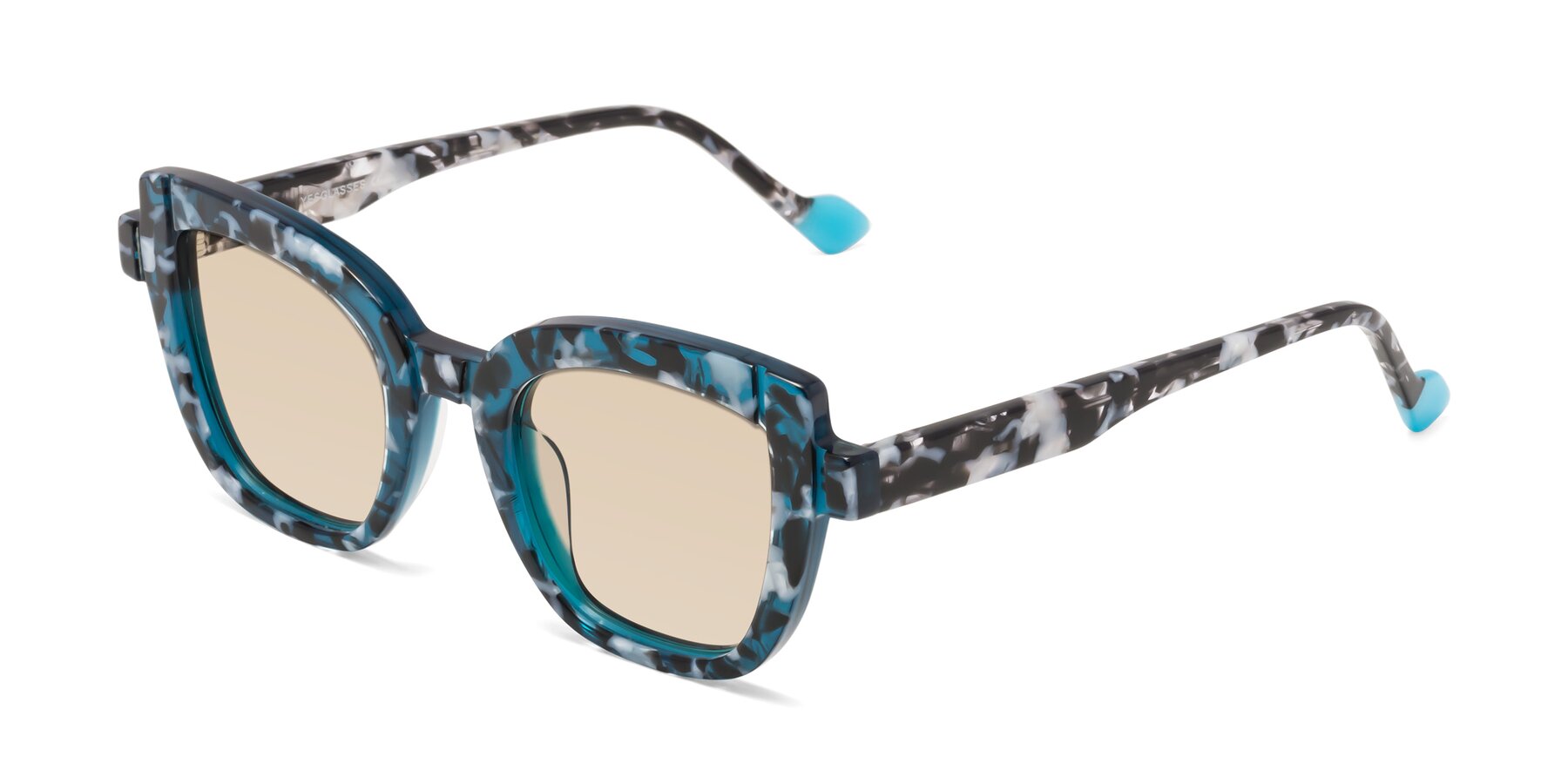 Angle of Sato in Tortoise Blue with Light Brown Tinted Lenses