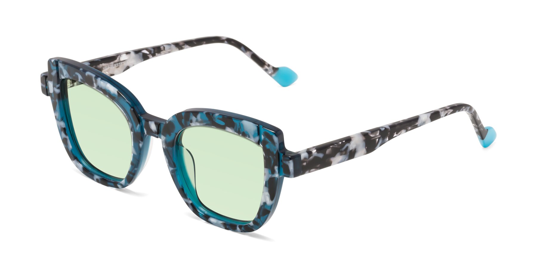 Angle of Sato in Tortoise Blue with Light Green Tinted Lenses