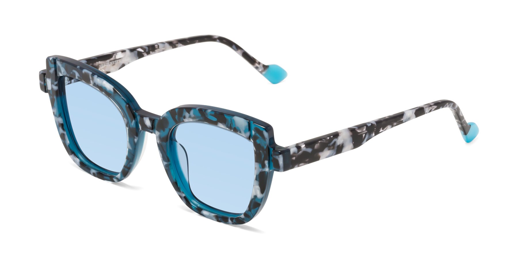 Angle of Sato in Tortoise Blue with Light Blue Tinted Lenses