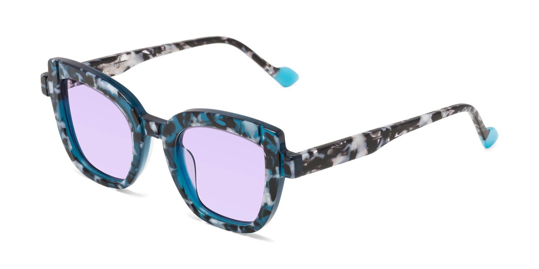 Angle of Sato in Tortoise Blue with Light Purple Tinted Lenses