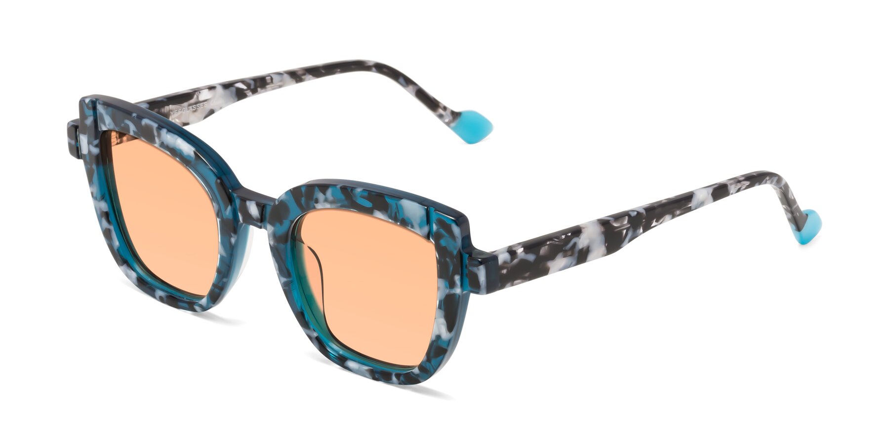 Angle of Sato in Tortoise Blue with Light Orange Tinted Lenses