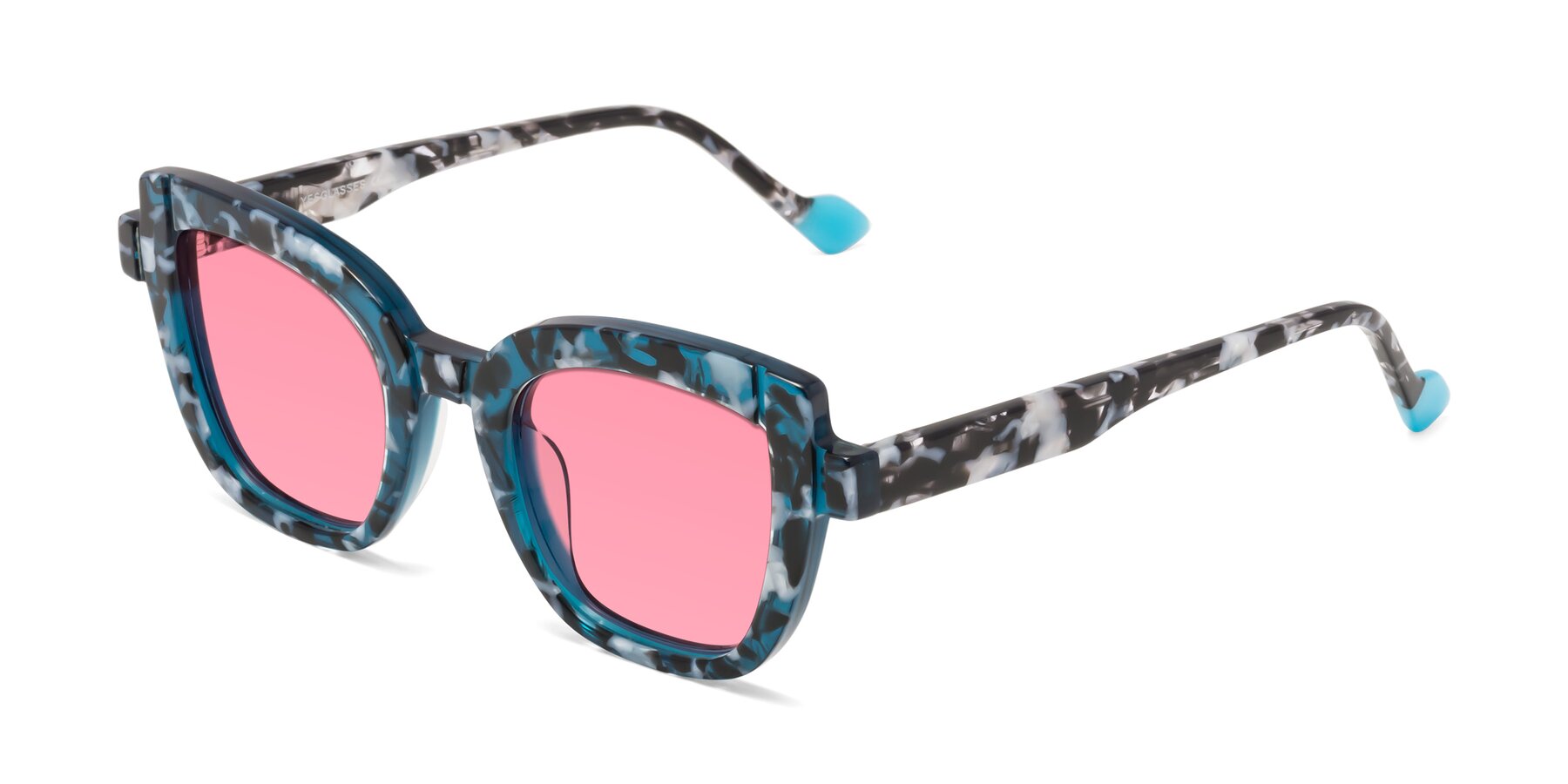 Angle of Sato in Tortoise Blue with Pink Tinted Lenses