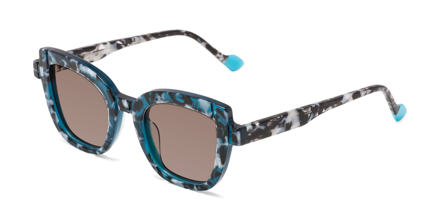 Angle of Sato in Tortoise Blue with Medium Brown Tinted Lenses