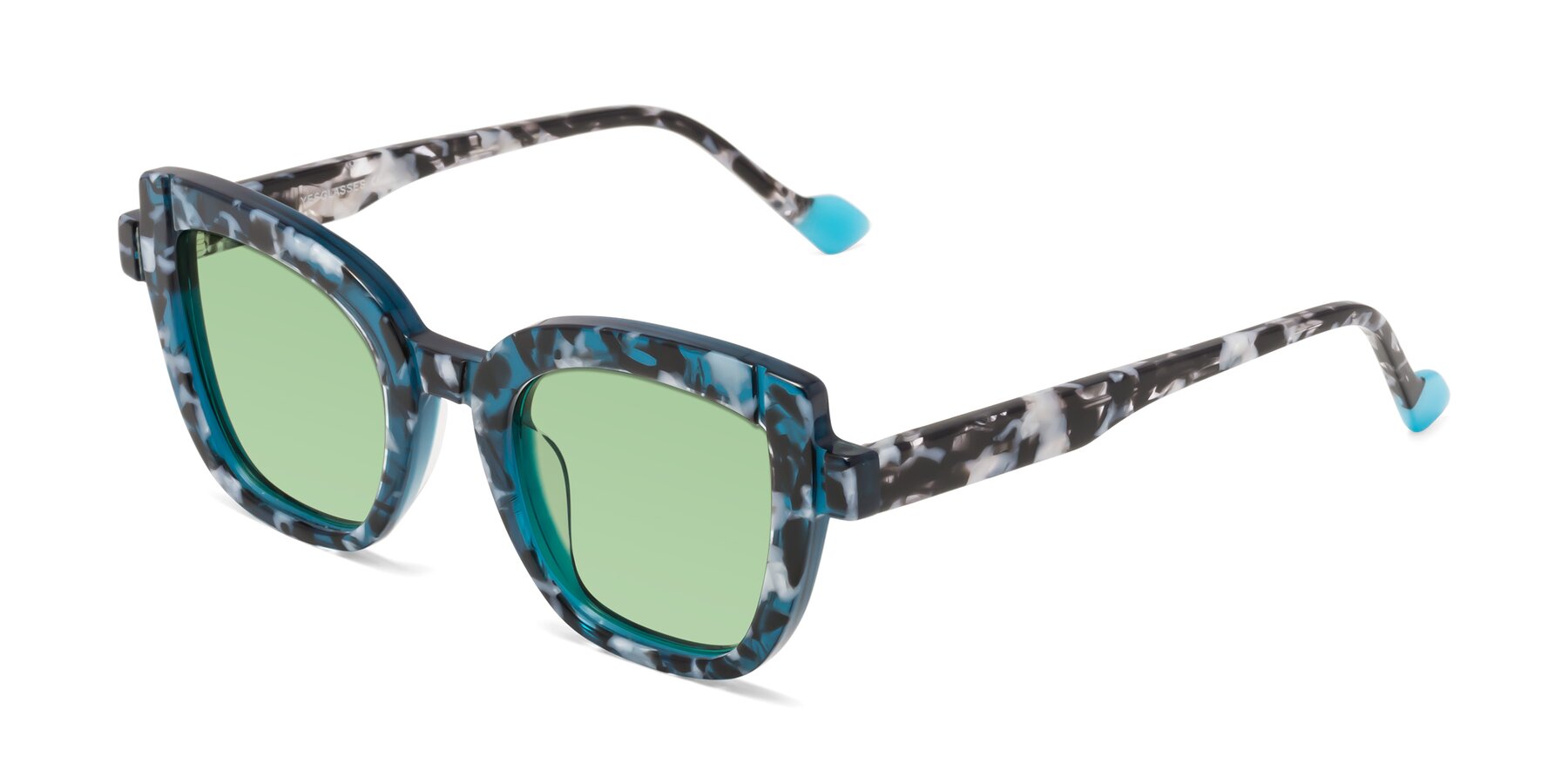 Angle of Sato in Tortoise Blue with Medium Green Tinted Lenses