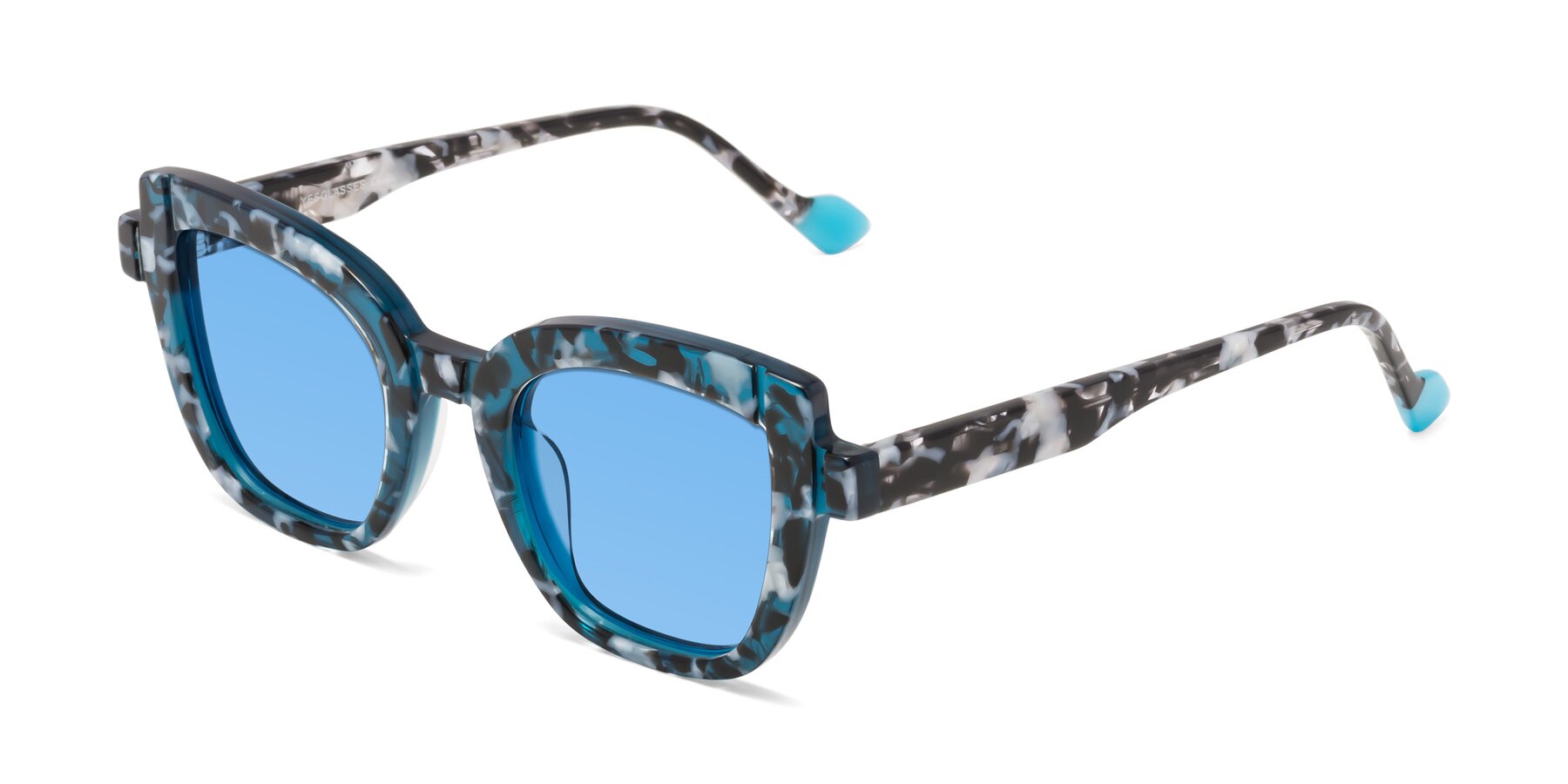 Angle of Sato in Tortoise Blue with Medium Blue Tinted Lenses