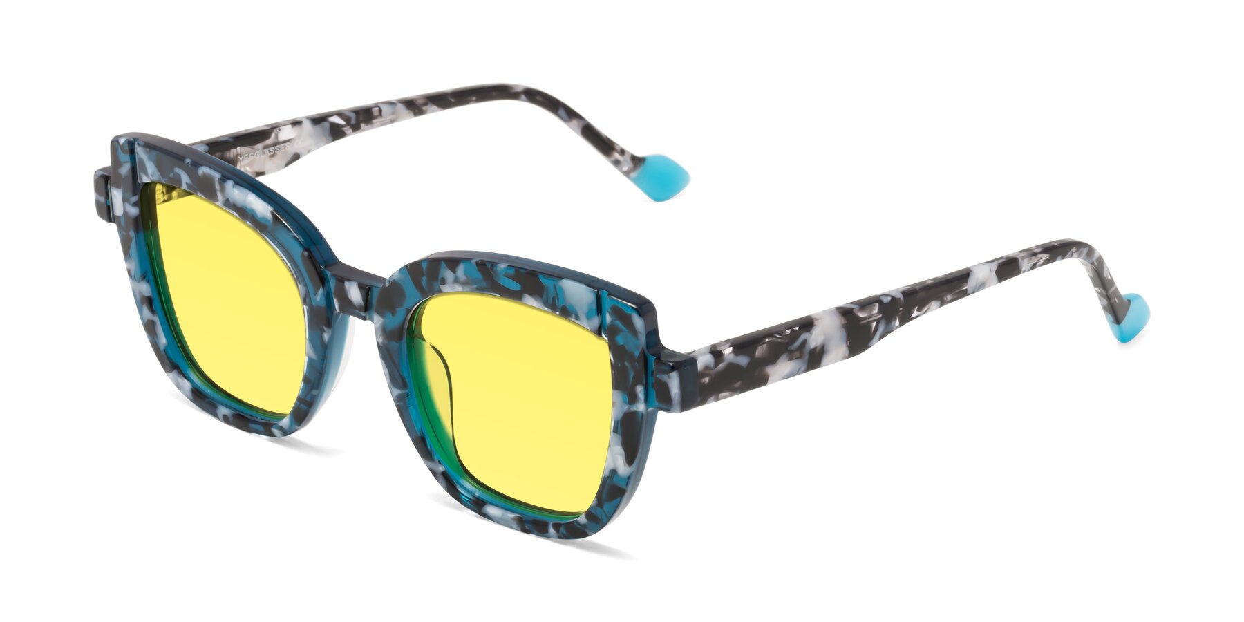 Angle of Sato in Tortoise Blue with Medium Yellow Tinted Lenses