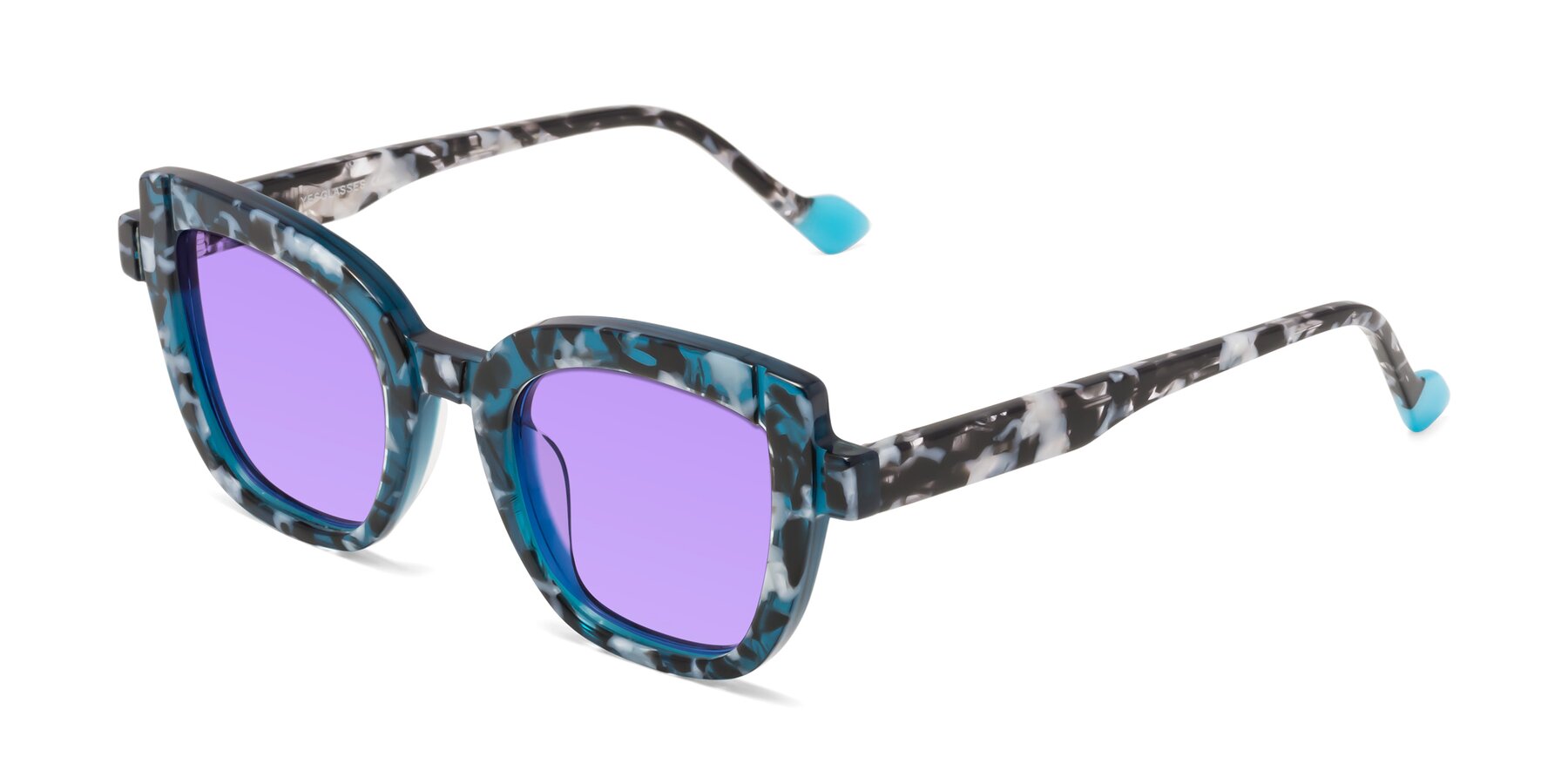 Angle of Sato in Tortoise Blue with Medium Purple Tinted Lenses