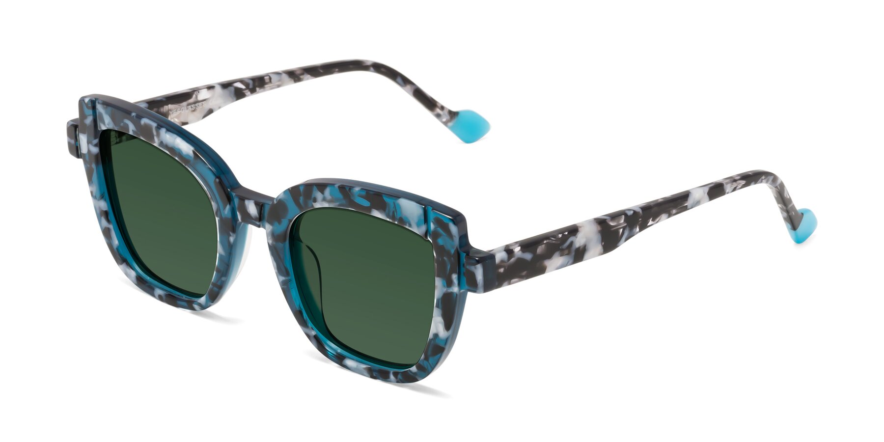 Angle of Sato in Tortoise Blue with Green Tinted Lenses