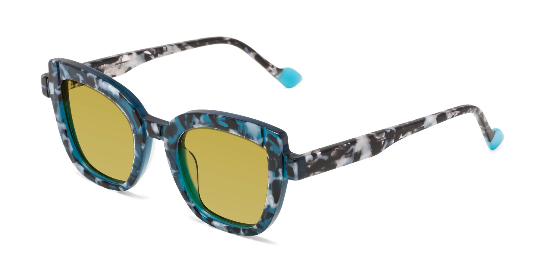 Angle of Sato in Tortoise Blue with Champagne Tinted Lenses