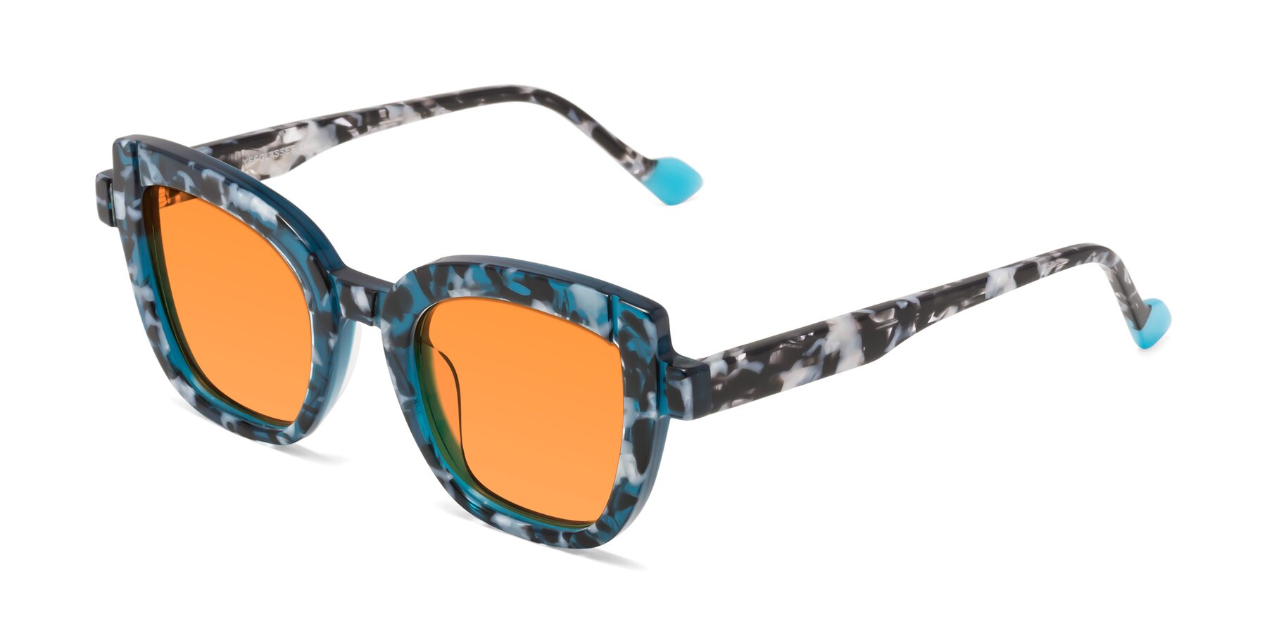 Angle of Sato in Tortoise Blue with Orange Tinted Lenses