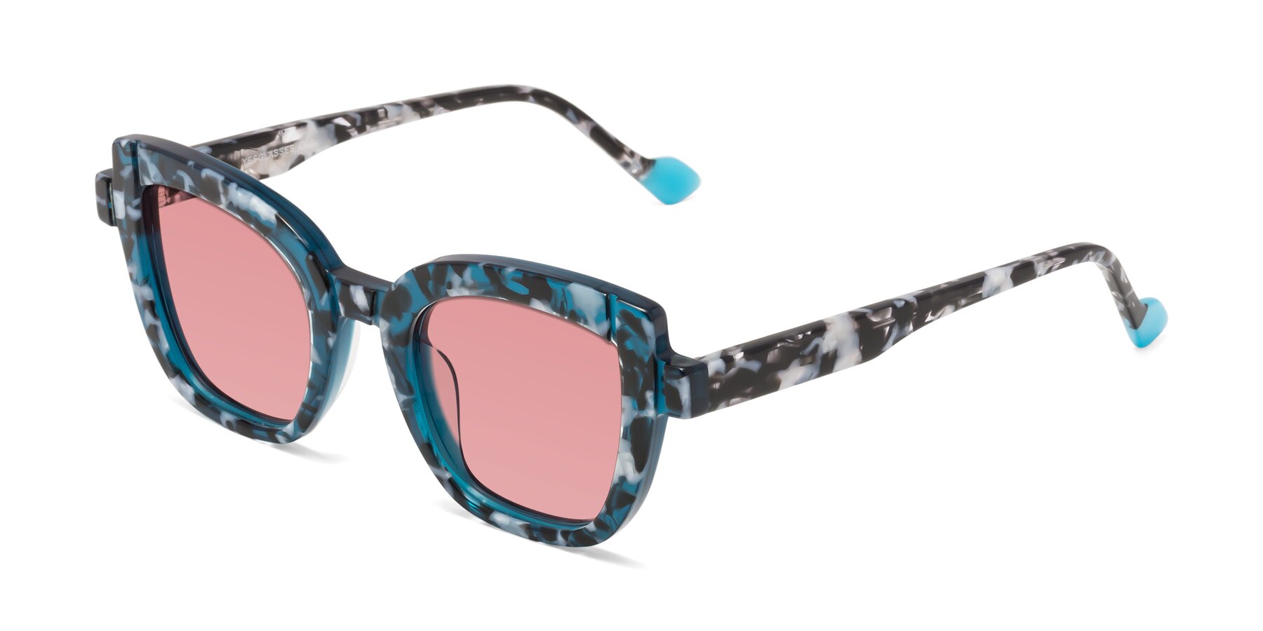 Angle of Sato in Tortoise Blue with Medium Garnet Tinted Lenses