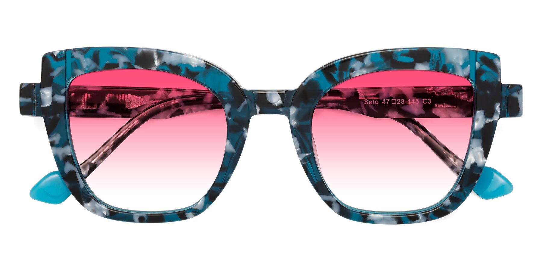 Folded Front of Sato in Tortoise Blue with Pink Gradient Lenses
