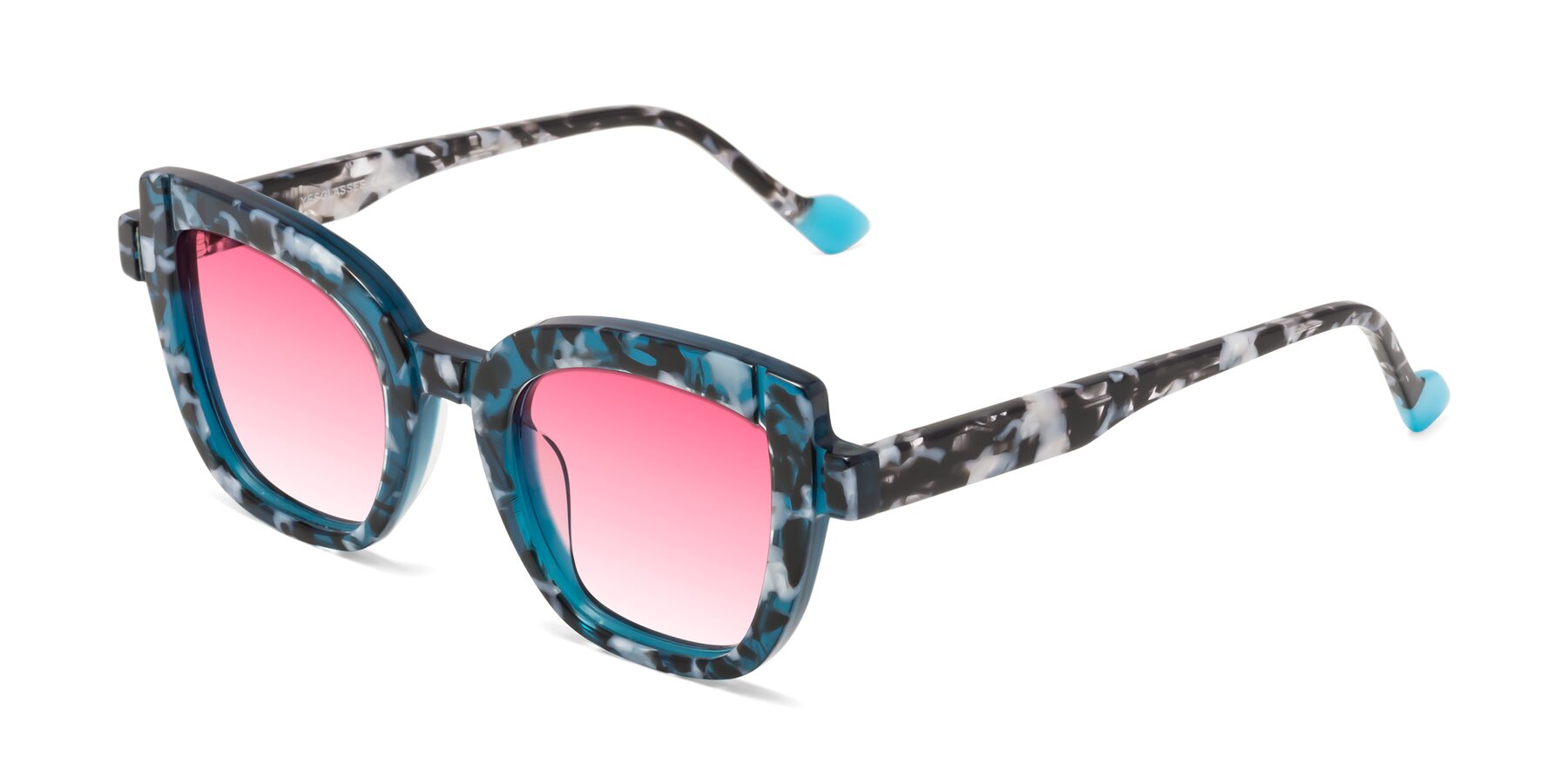 Angle of Sato in Tortoise Blue with Pink Gradient Lenses