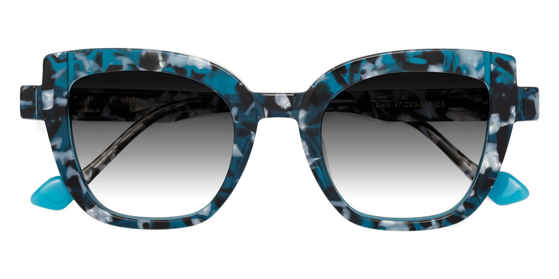 Folded Front of Sato in Tortoise Blue with Gray Gradient Lenses
