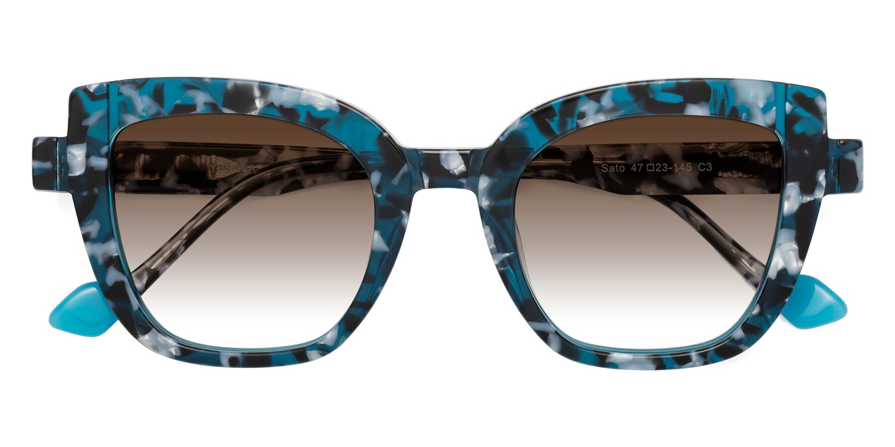 Folded Front of Sato in Tortoise Blue with Brown Gradient Lenses