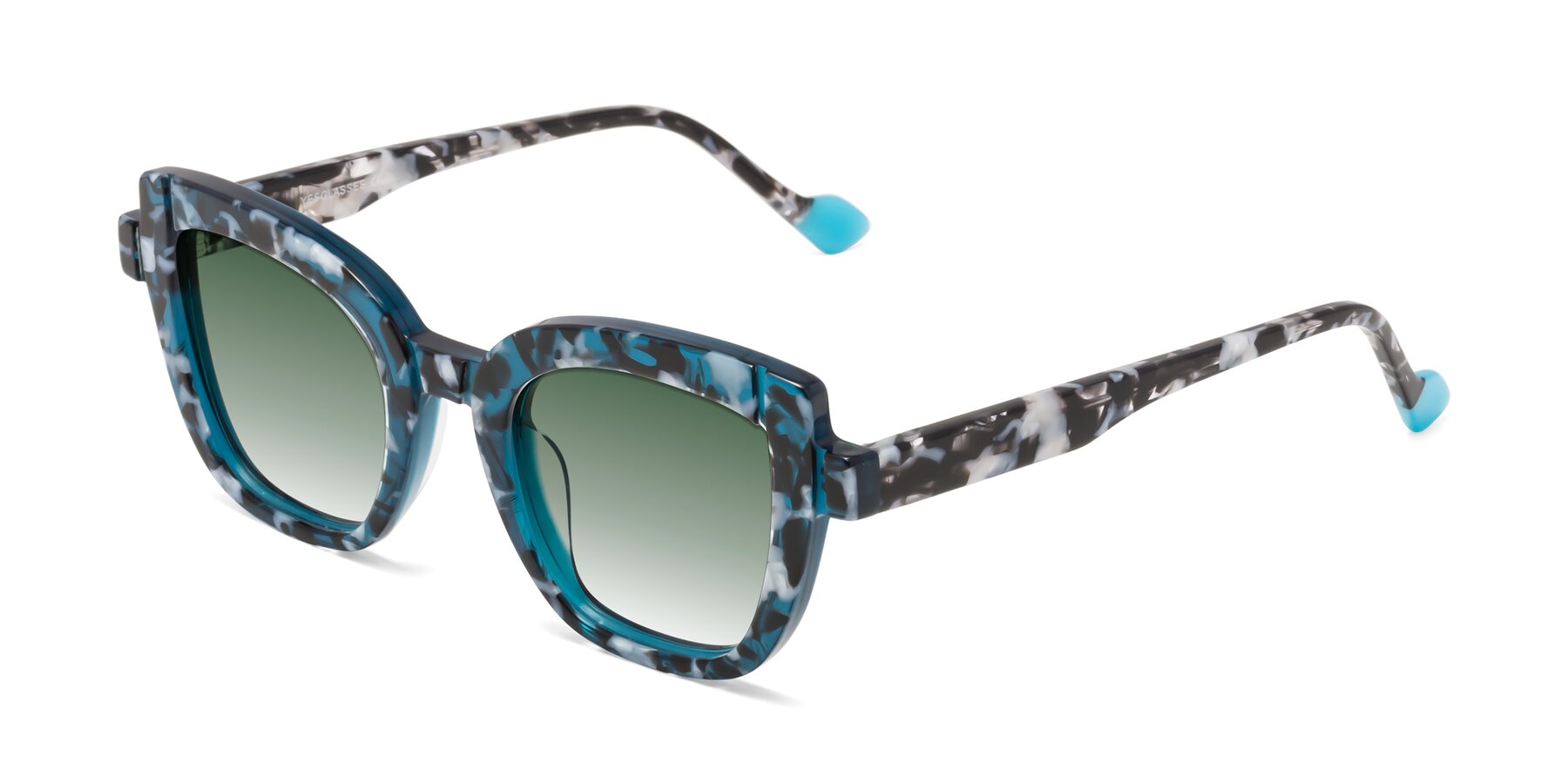 Angle of Sato in Tortoise Blue with Green Gradient Lenses