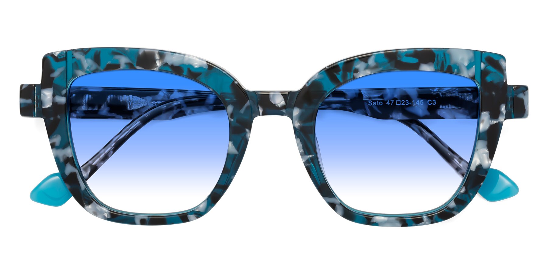 Folded Front of Sato in Tortoise Blue with Blue Gradient Lenses