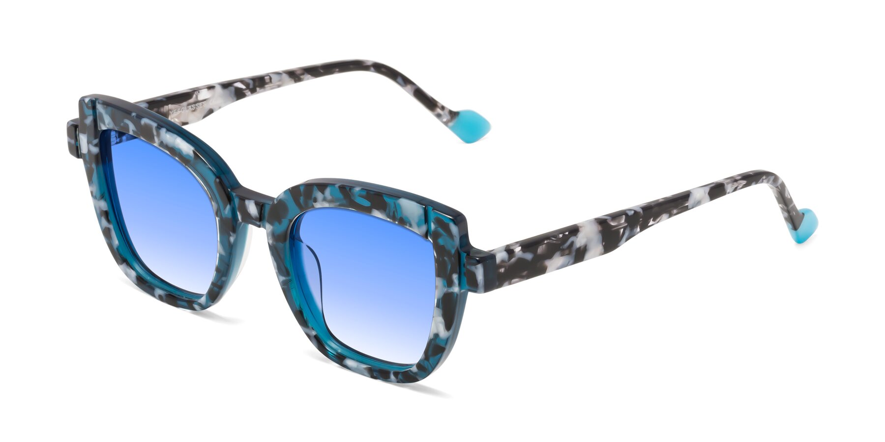 Angle of Sato in Tortoise Blue with Blue Gradient Lenses