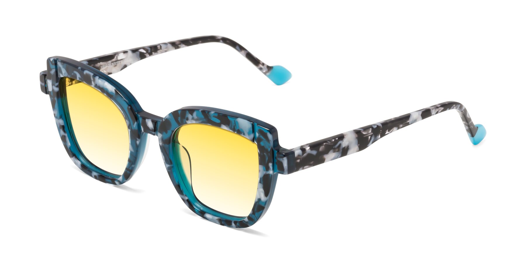 Angle of Sato in Tortoise Blue with Yellow Gradient Lenses