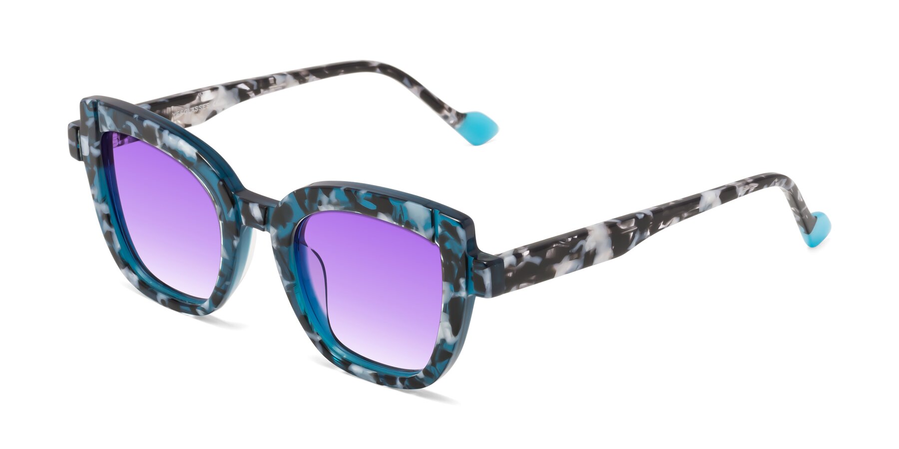 Angle of Sato in Tortoise Blue with Purple Gradient Lenses
